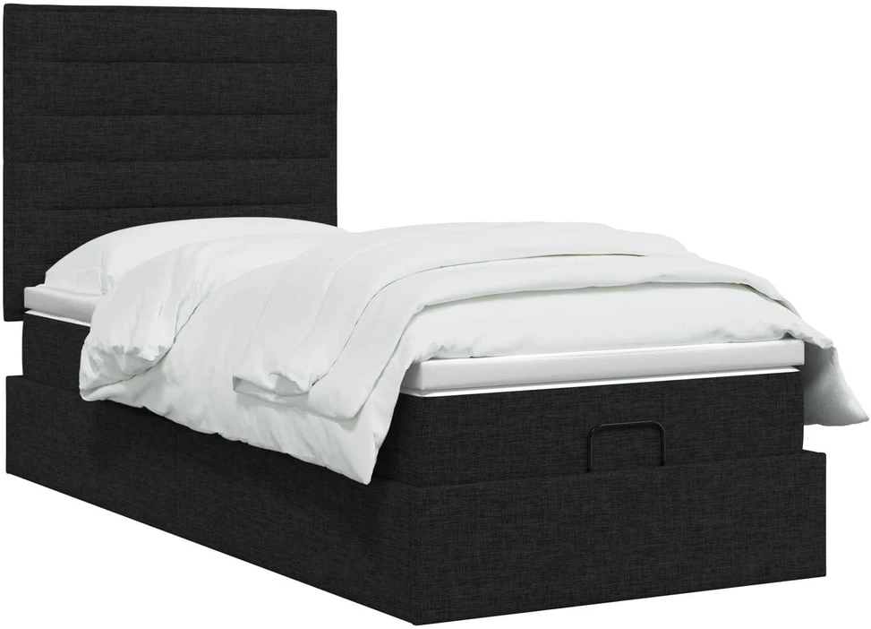 Otmana lova su matracsu ir LED Juoda 90 x 190 cm Audinys