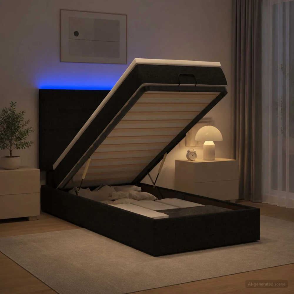 Otmana lova su matracsu ir LED Juoda 90 x 190 cm Audinys