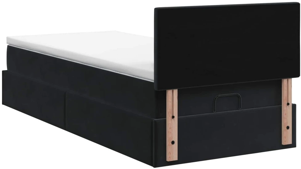 Otmana lova su matracsu ir LED Juoda 90 x 190 cm Aksomas