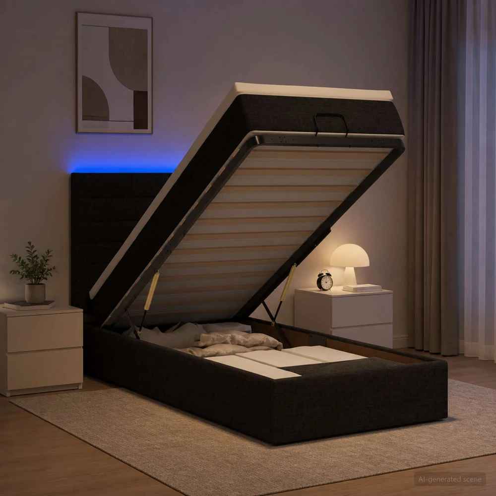 Otmana lova su matracsu ir LED Juoda 90 x 190 cm Audinys