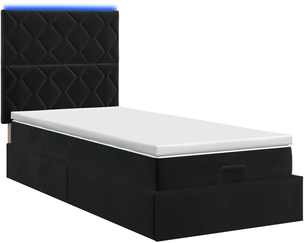 Otmana lova su matracsu ir LED Juoda 90 x 190 cm Aksomas