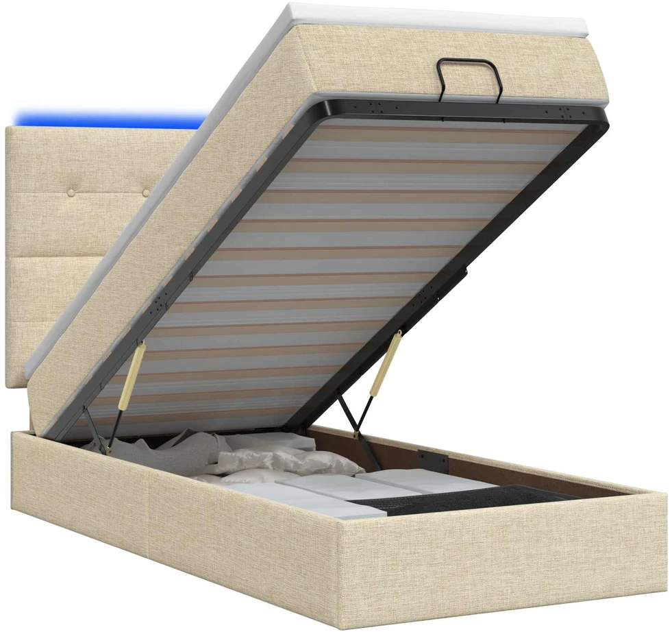 Otmana lova su matracsu ir LED Kreminė 100 x 200 cm Audinys