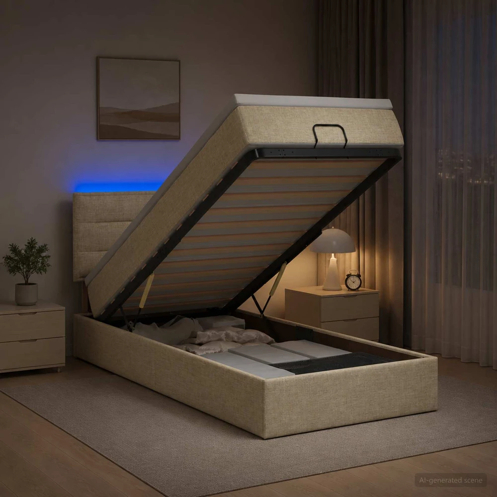 Otmana lova su matracsu ir LED Kreminė 100 x 200 cm Audinys