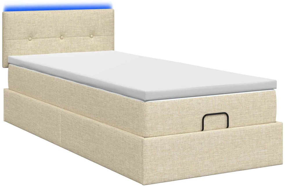 Otmana lova su matracsu ir LED Kreminė 100 x 200 cm Audinys