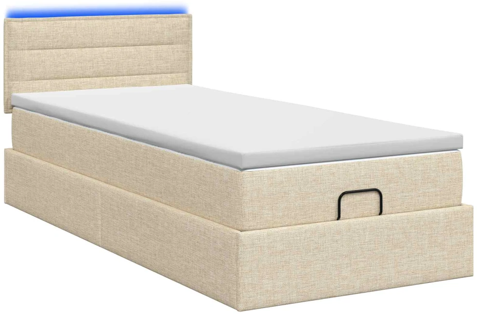 Otmana lova su matracsu ir LED Kreminė 100 x 200 cm Audinys