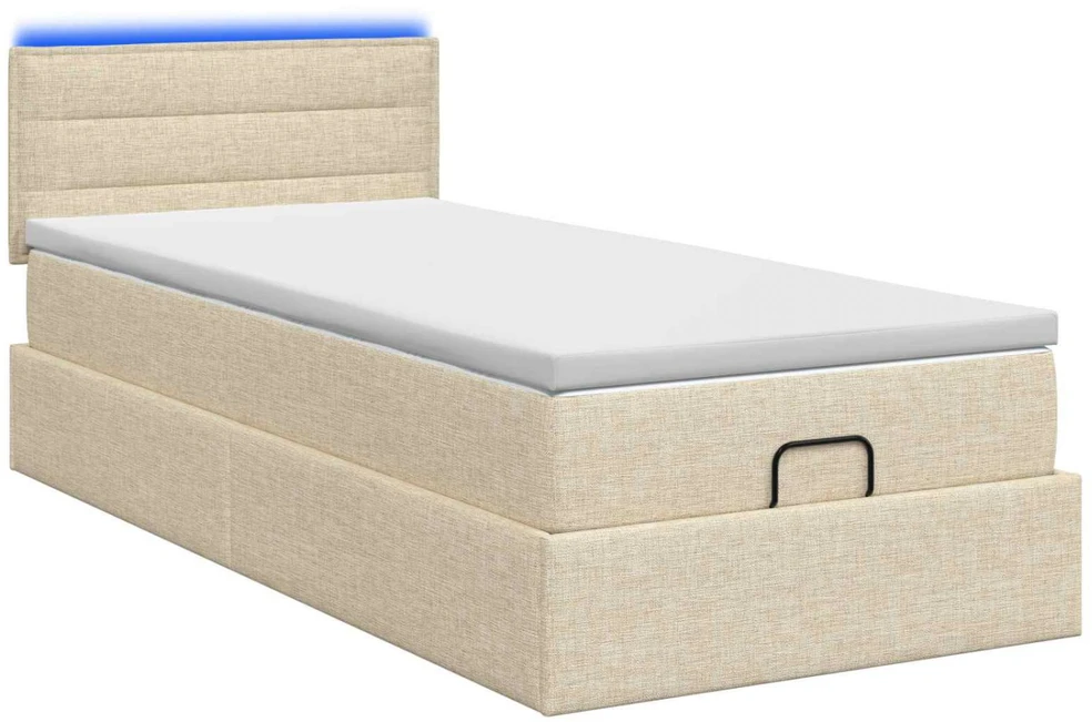 Otmana lova su matracsu ir LED Kreminė 100 x 200 cm Audinys
