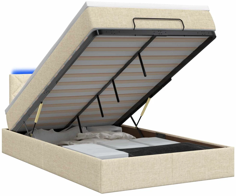 Otmana lova su matracsu ir LED Kreminė 120 x 190 cm Audinys