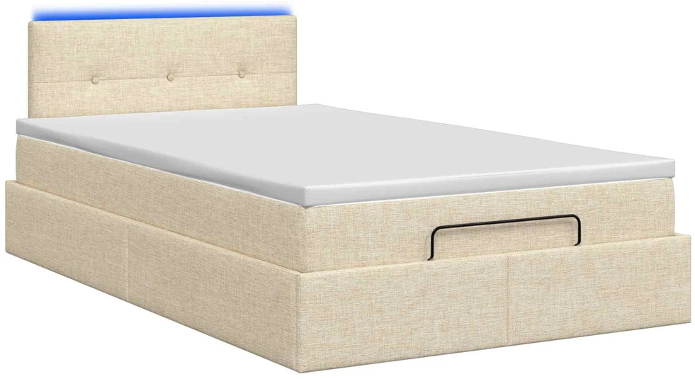 Otmana lova su matracsu ir LED Kreminė 120 x 190 cm Audinys