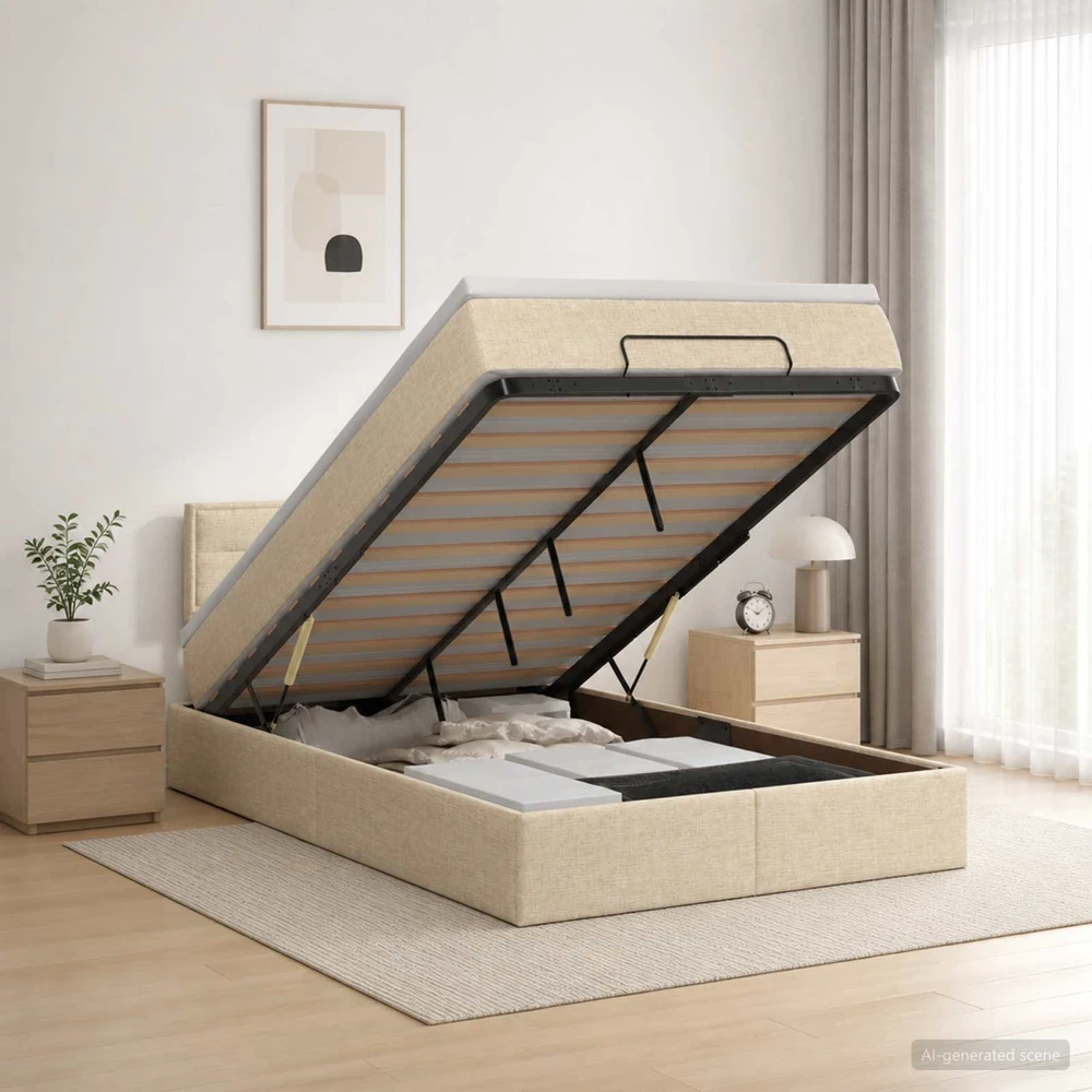 Otmana lova su matracsu ir LED Kreminė 120 x 200 cm Audinys