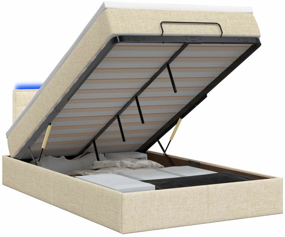 Otmana lova su matracsu ir LED Kreminė 120 x 190 cm Audinys