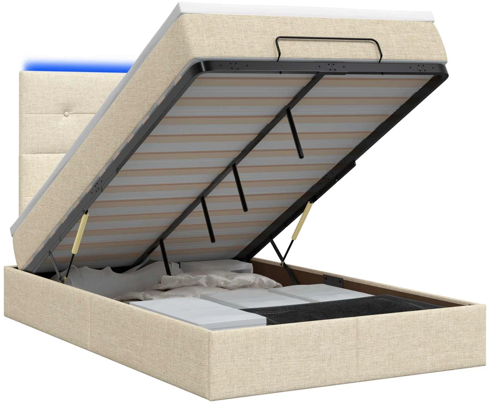 Otmana lova su matracsu ir LED Kreminė 120 x 200 cm Audinys