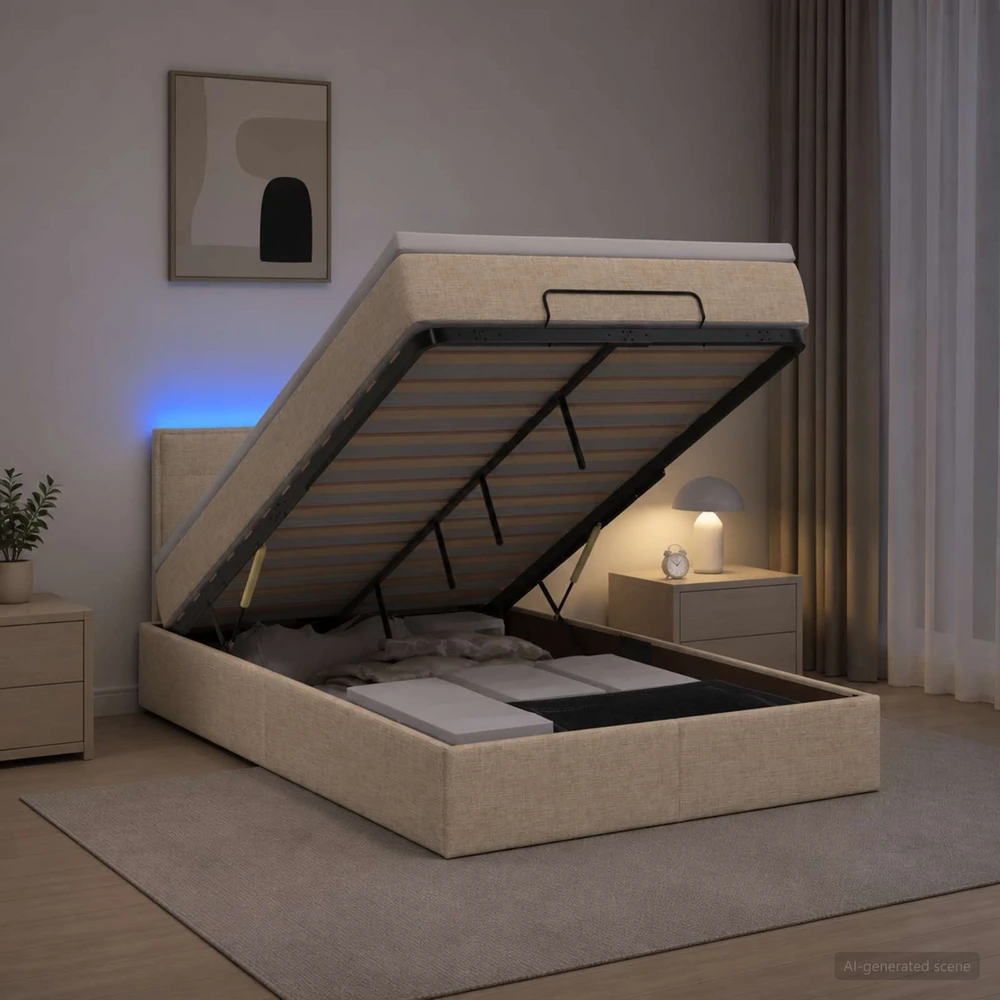 Otmana lova su matracsu ir LED Kreminė 120 x 200 cm Audinys