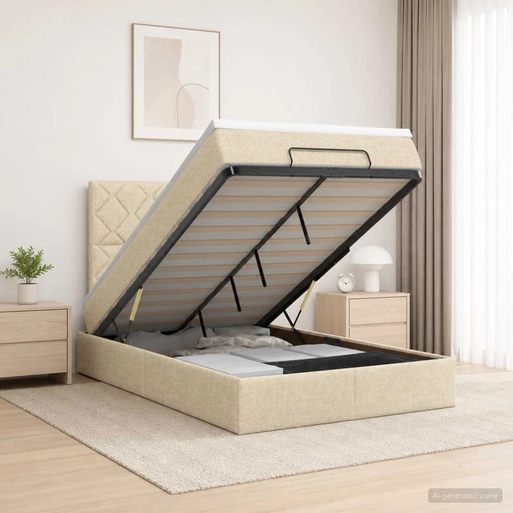 Otmana lova su matracsu ir LED Kreminė 120 x 190 cm Audinys