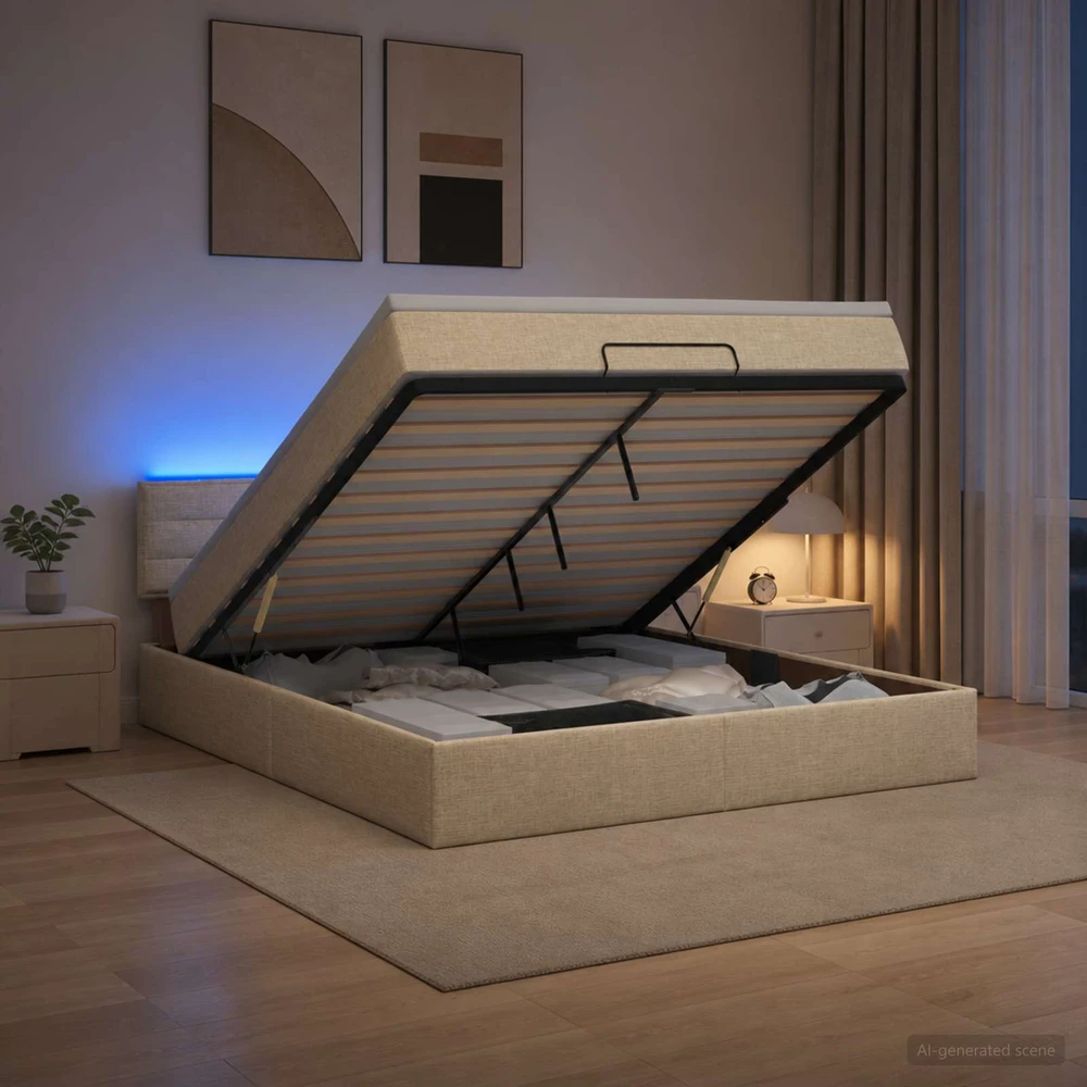 Otmana lova su matracsu ir LED Kreminė 140 x 200 cm Audinys