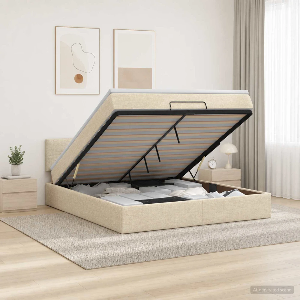 Otmana lova su matracsu ir LED Kreminė 140 x 190 cm Audinys