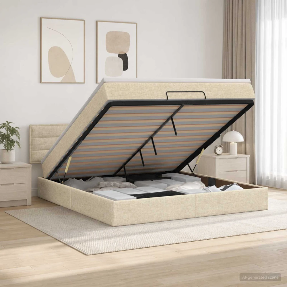 Otmana lova su matracsu ir LED Kreminė 140 x 200 cm Audinys