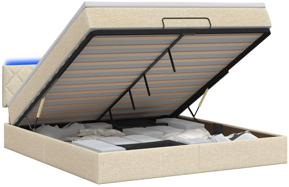 Otmana lova su matracsu ir LED Kreminė 160 x 200 cm Audinys