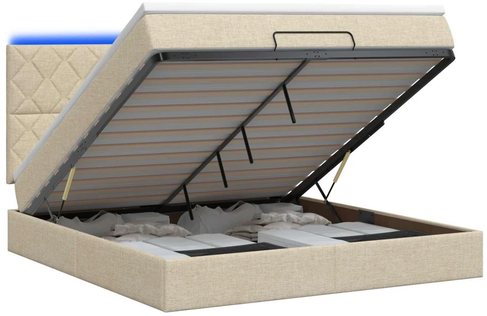 Otmana lova su matracsu ir LED Kreminė 180 x 200 cm Audinys