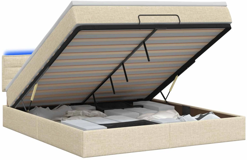 Otmana lova su matracsu ir LED Kreminė 180 x 200 cm Audinys