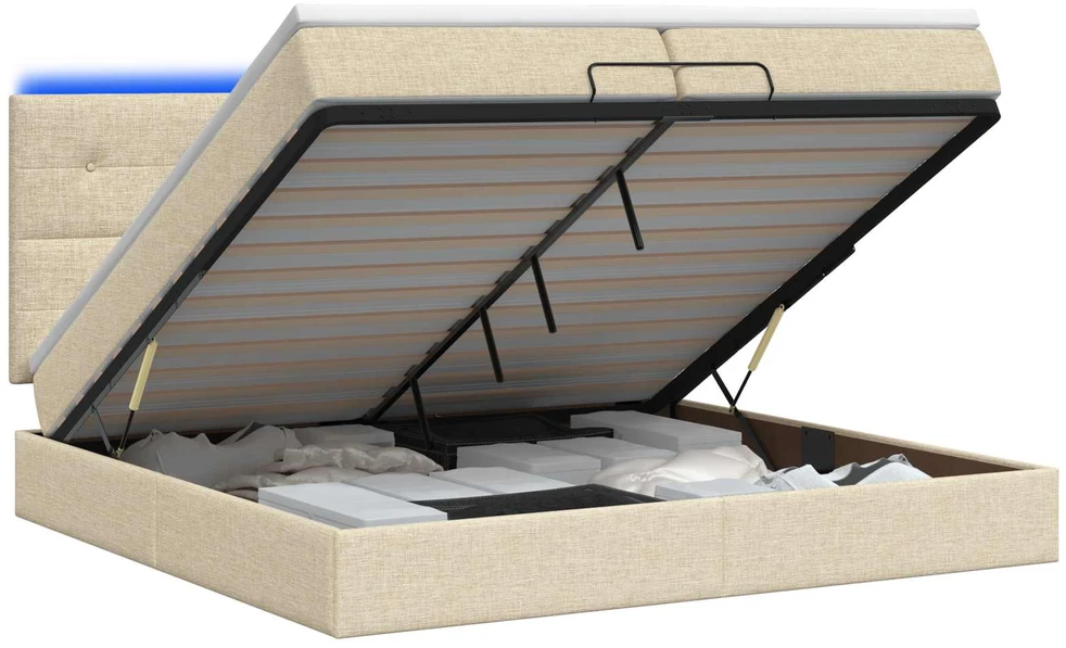 Otmana lova su matracsu ir LED Kreminė 200 x 200 cm Audinys