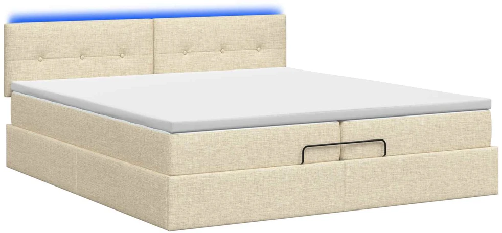 Otmana lova su matracsu ir LED Kreminė 200 x 200 cm Audinys