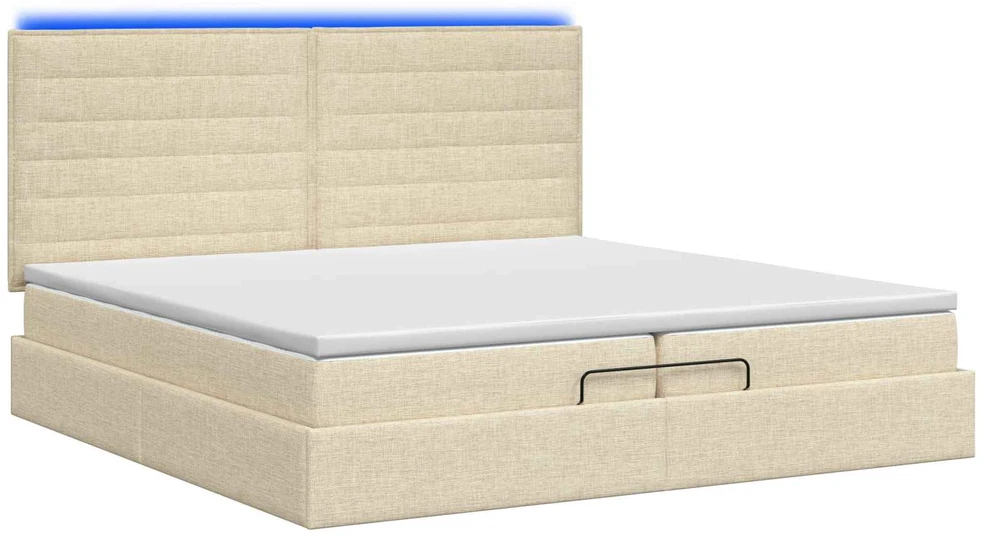 Otmana lova su matracsu ir LED Kreminė 200 x 200 cm Audinys