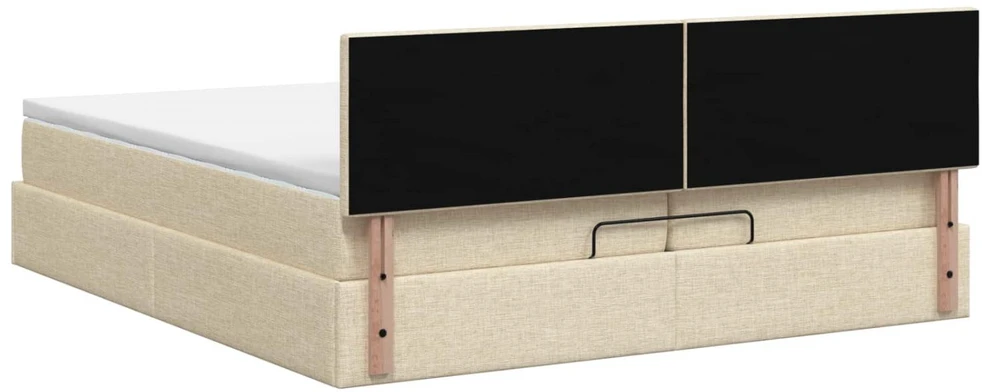 Otmana lova su matracsu ir LED Kreminė 200 x 200 cm Audinys