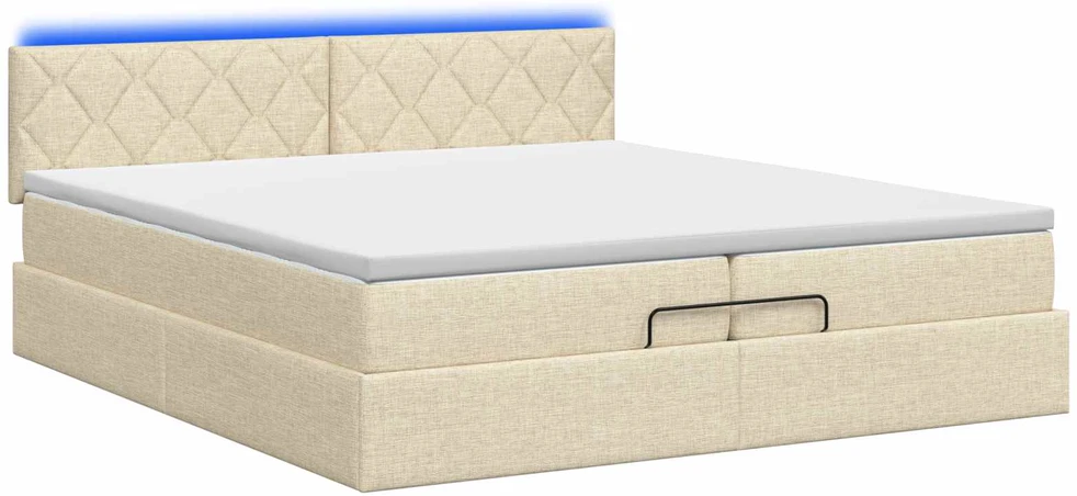 Otmana lova su matracsu ir LED Kreminė 200 x 200 cm Audinys