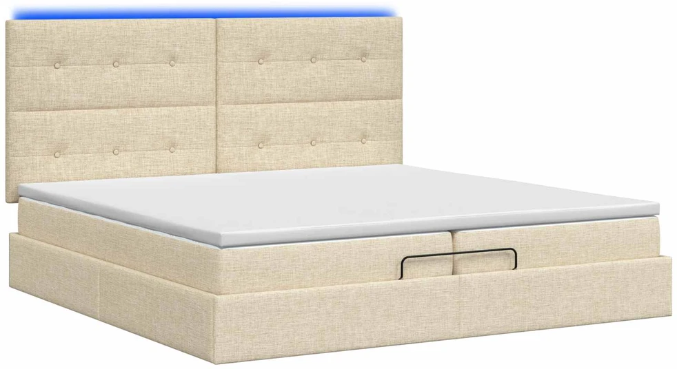 Otmana lova su matracsu ir LED Kreminė 200 x 200 cm Audinys