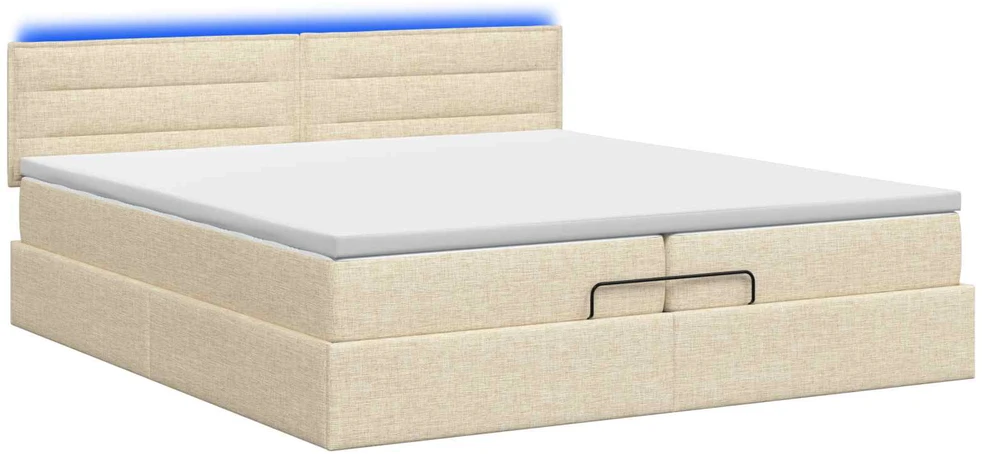 Otmana lova su matracsu ir LED Kreminė 200 x 200 cm Audinys