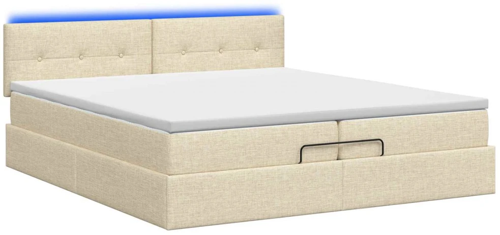 Otmana lova su matracsu ir LED Kreminė 200 x 200 cm Audinys