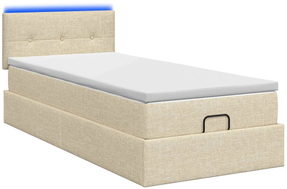 Otmana lova su matracsu ir LED Kreminė 90 x 200 cm Audinys