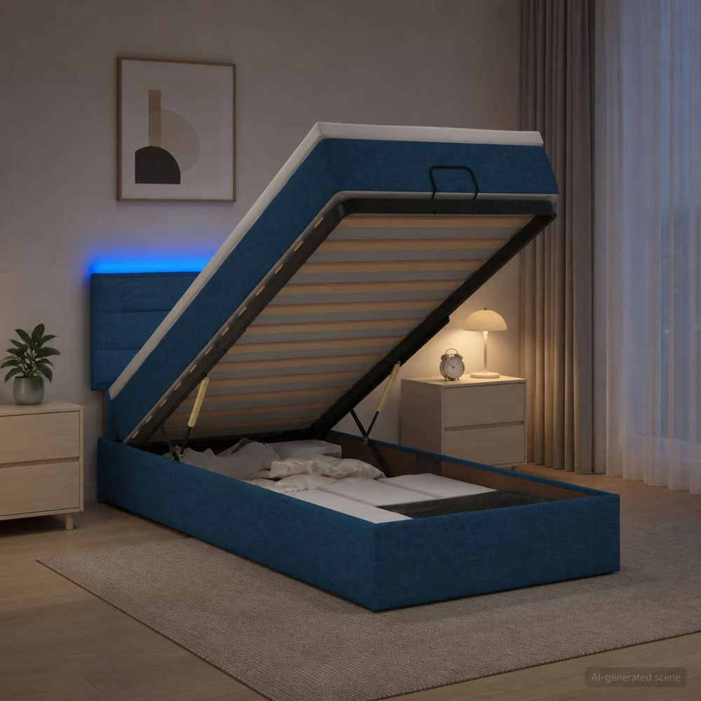 Otmana lova su matracsu ir LED Mėlyna 100 x 200 cm Audinys