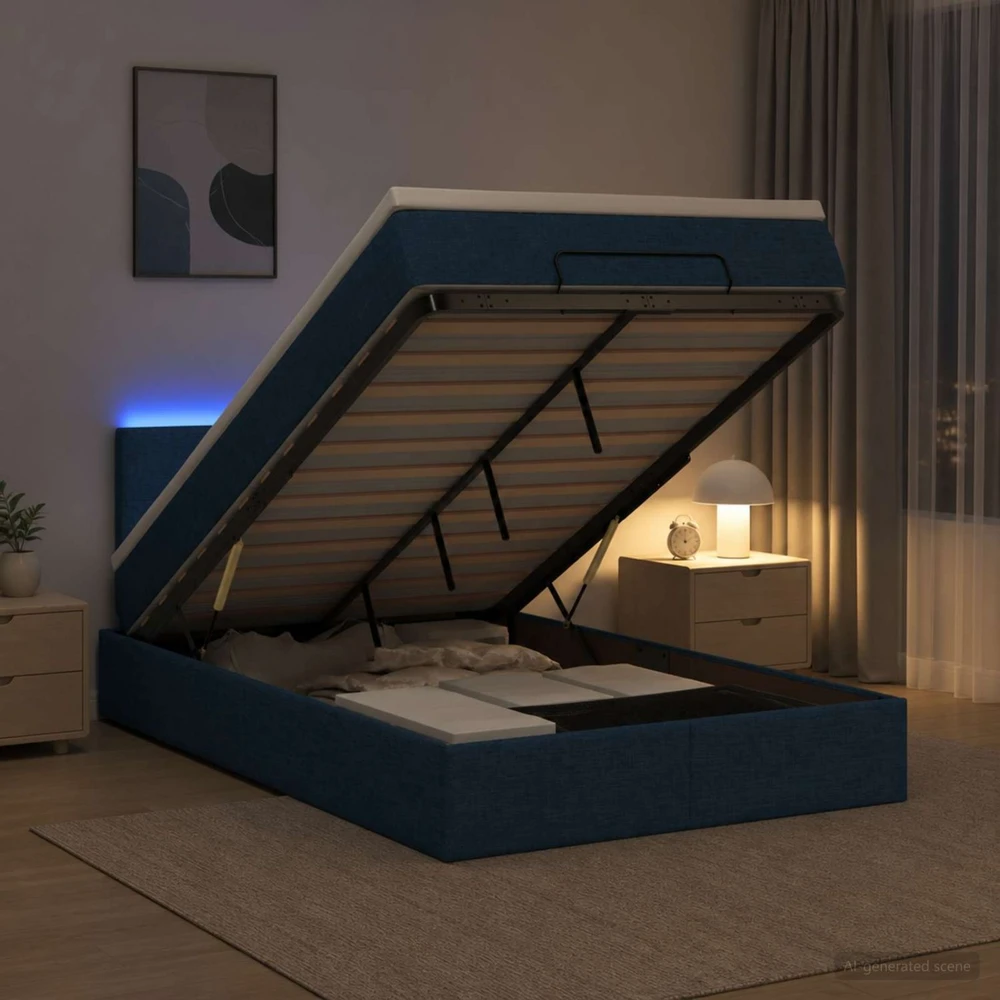 Otmana lova su matracsu ir LED Mėlyna 120 x 190 cm Audinys