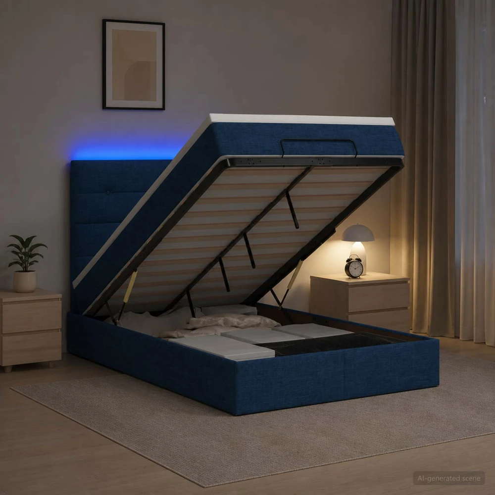 Otmana lova su matracsu ir LED Mėlyna 120 x 200 cm Audinys