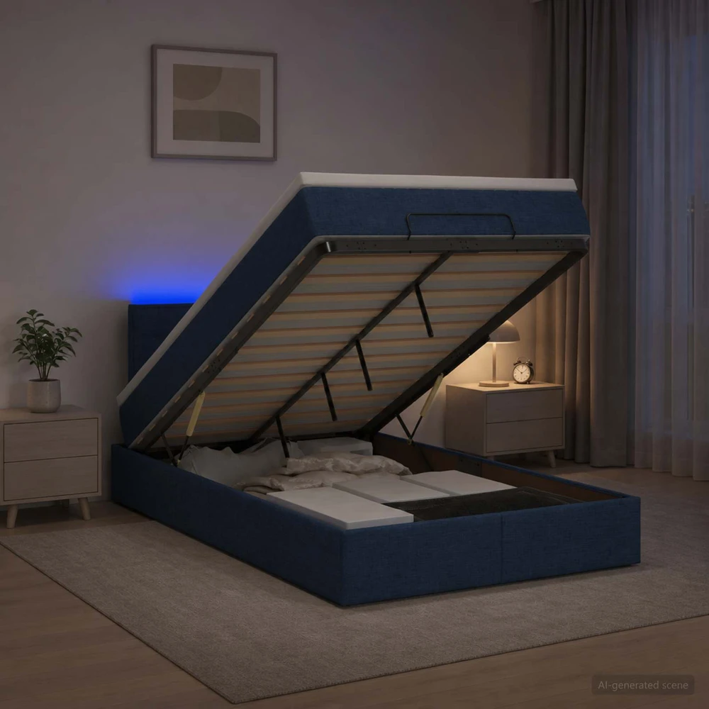 Otmana lova su matracsu ir LED Mėlyna 120 x 200 cm Audinys