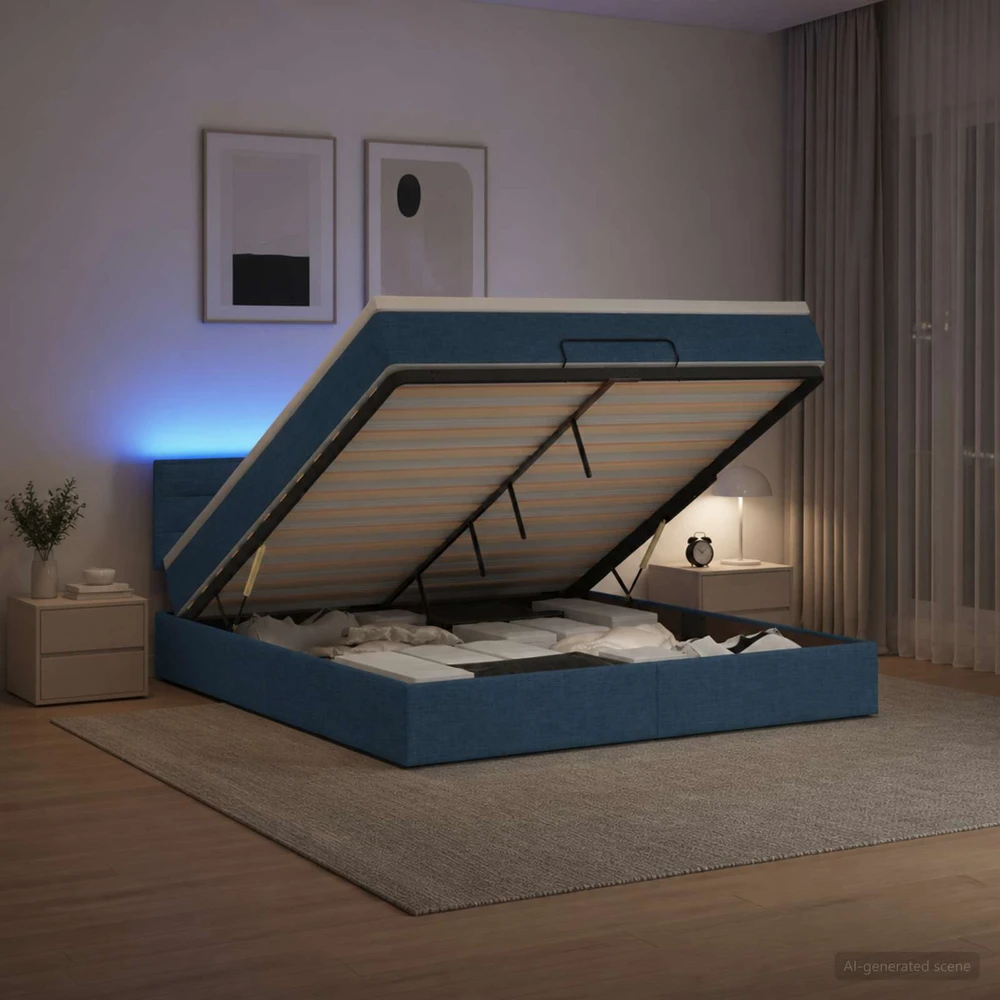 Otmana lova su matracsu ir LED Mėlyna 140 x 200 cm Audinys