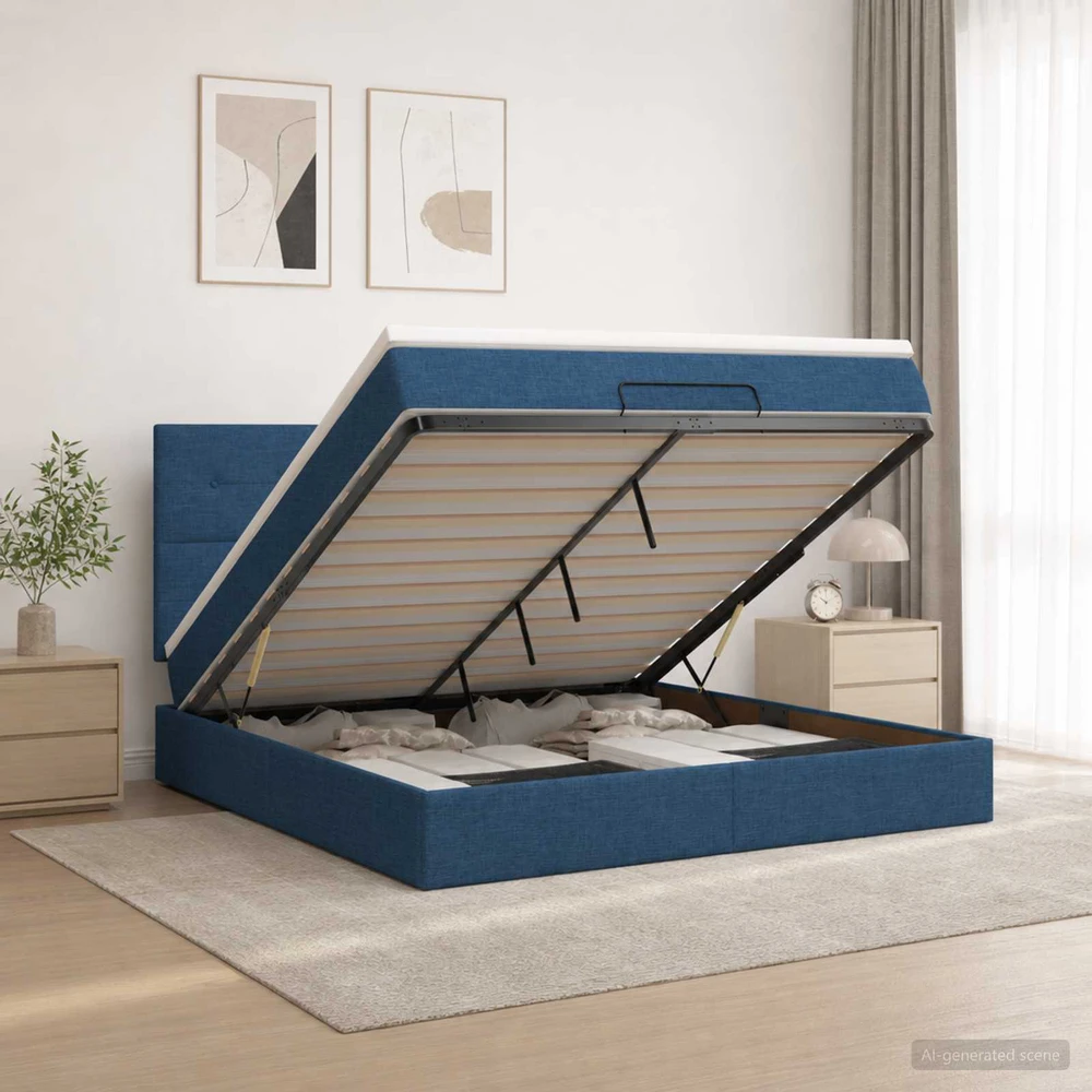 Otmana lova su matracsu ir LED Mėlyna 160 x 200 cm Audinys