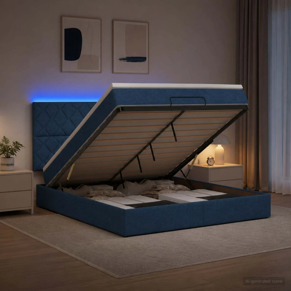 Otmana lova su matracsu ir LED Mėlyna 160 x 200 cm Audinys