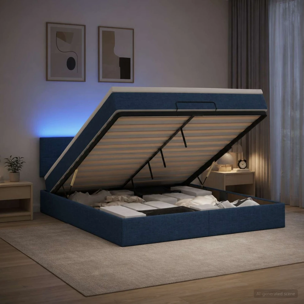 Otmana lova su matracsu ir LED Mėlyna 180 x 200 cm Audinys
