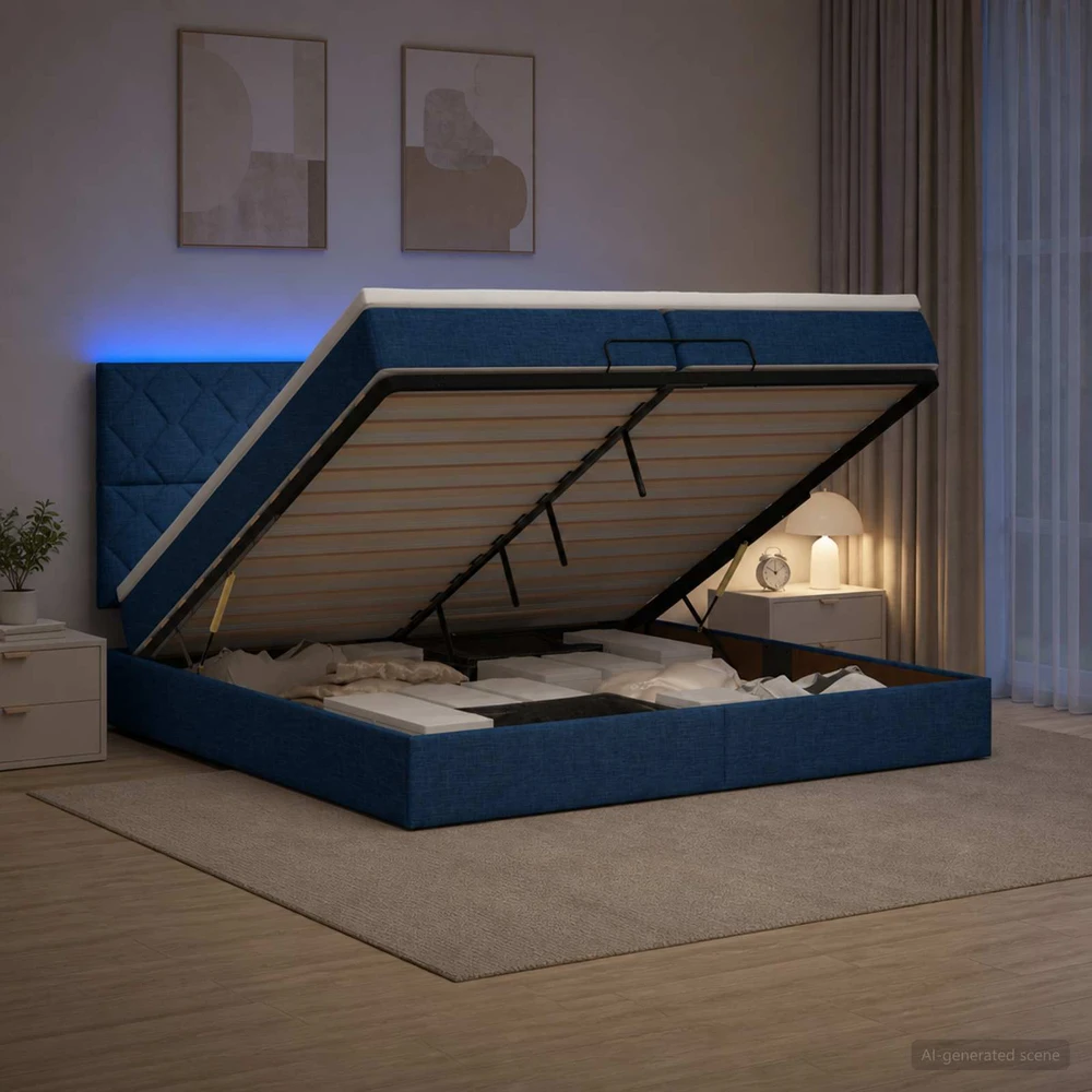 Otmana lova su matracsu ir LED Mėlyna 200 x 200 cm Audinys