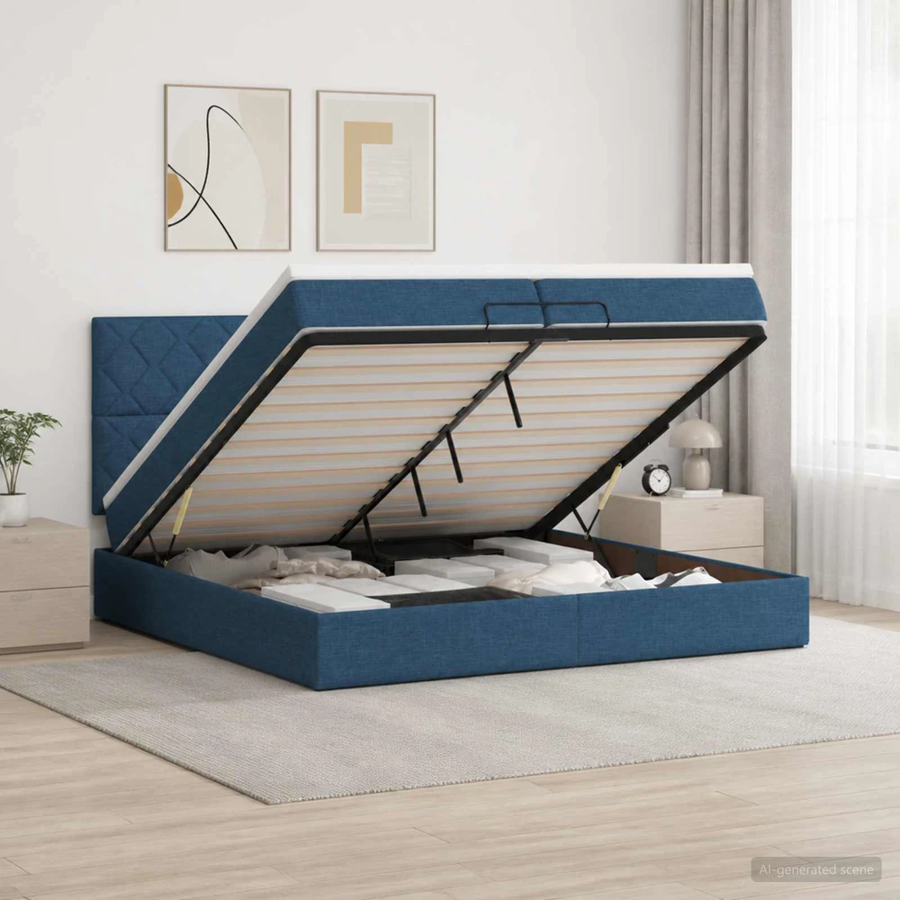 Otmana lova su matracsu ir LED Mėlyna 200 x 200 cm Audinys