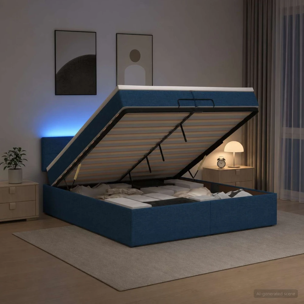 Otmana lova su matracsu ir LED Mėlyna 200 x 200 cm Audinys