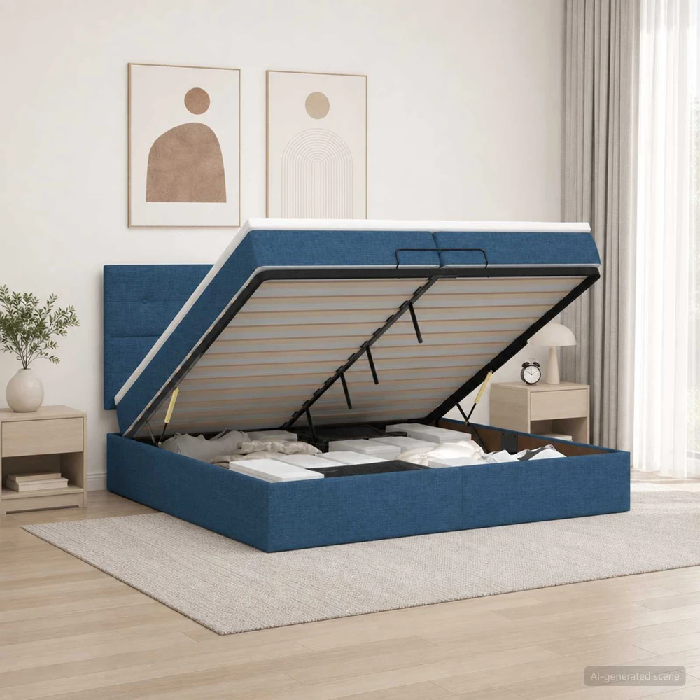 Otmana lova su matracsu ir LED Mėlyna 200 x 200 cm Audinys