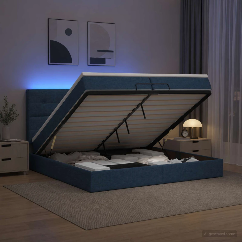 Otmana lova su matracsu ir LED Mėlyna 200 x 200 cm Audinys