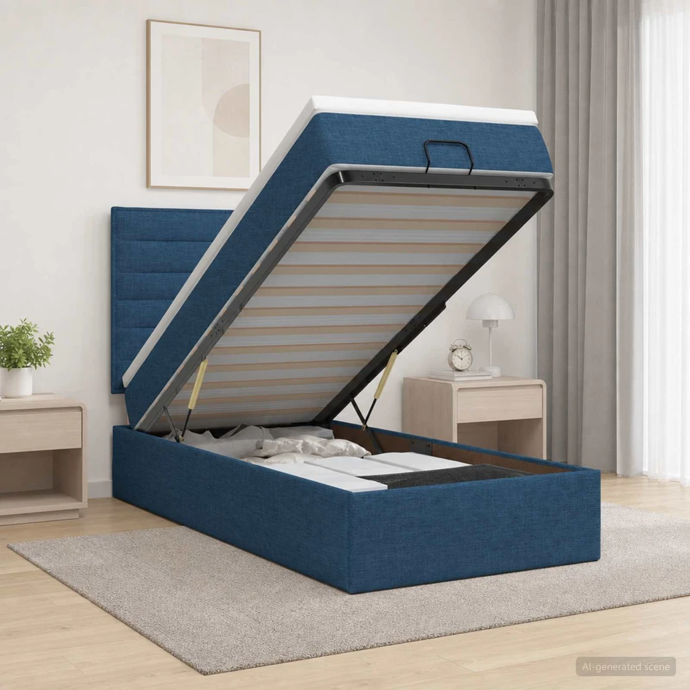 Otmana lova su matracsu ir LED Mėlyna 90 x 190 cm Audinys