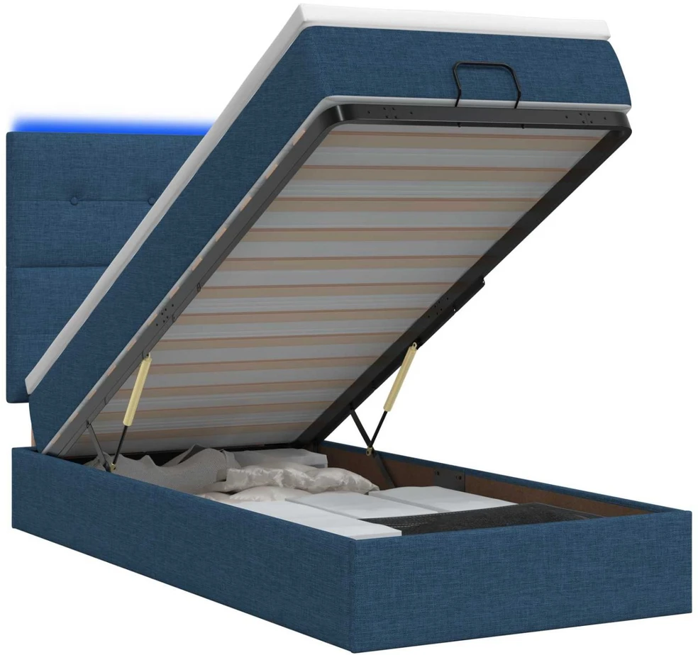 Otmana lova su matracsu ir LED Mėlyna 90 x 190 cm Audinys