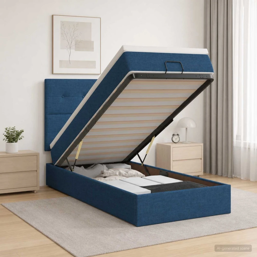 Otmana lova su matracsu ir LED Mėlyna 90 x 190 cm Audinys