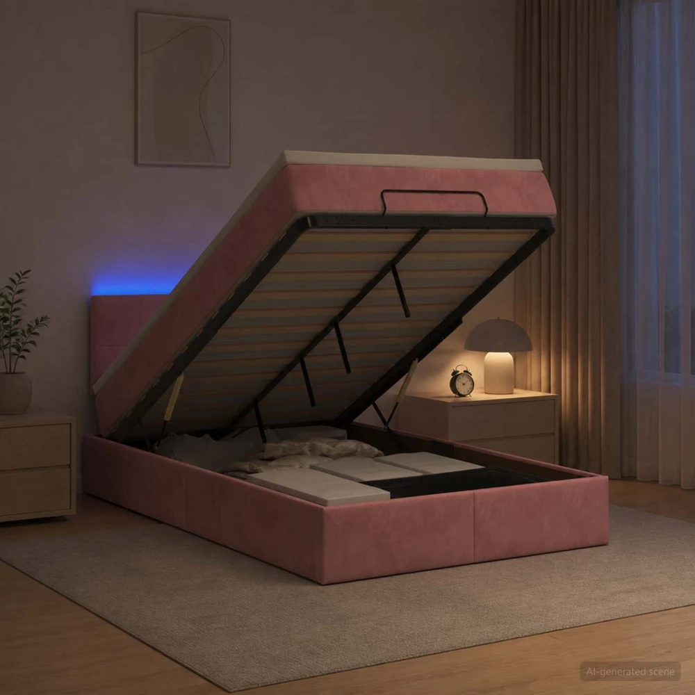 Otmana lova su matracsu ir LED Rožinė 120 x 190 cm Aksomas