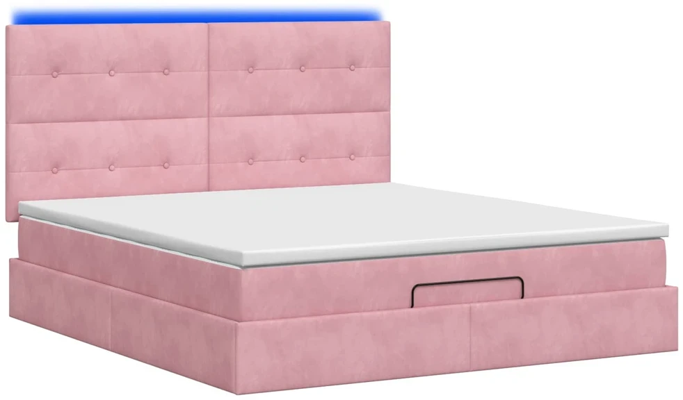 Otmana lova su matracsu ir LED Rožinė 140 x 190 cm Aksomas